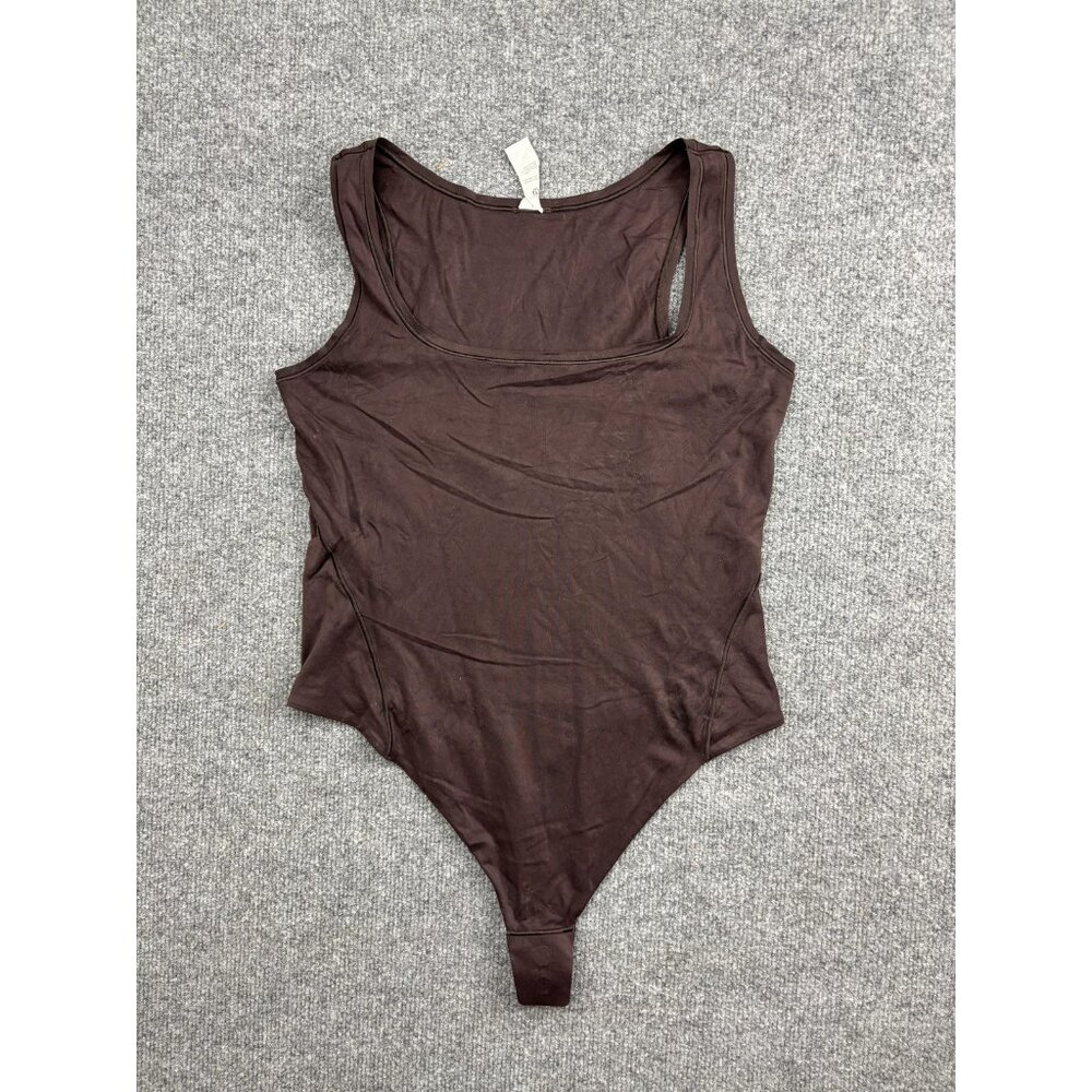 Lululemon Bodysuit Womens Large Brown Scoop Neck Thong Snap Closure Stretch Tank